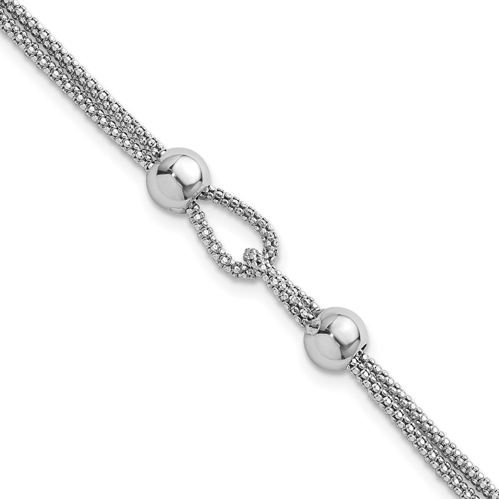 Sterling Silver Rhodium-plated Polished Beads Double Strand Mesh 7 inch with 0.75 inch Extender Bracelet QG6945-7