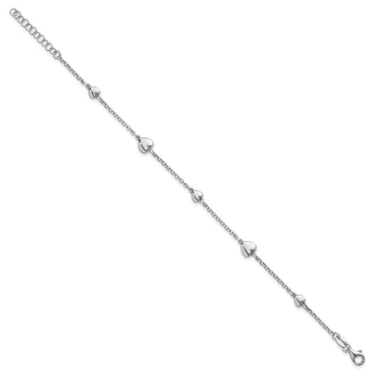 Sterling Silver Rhodium-plated Polished Five Puffed Hearts 7 inch with 1 inch Extender Bracelet QG6951-7