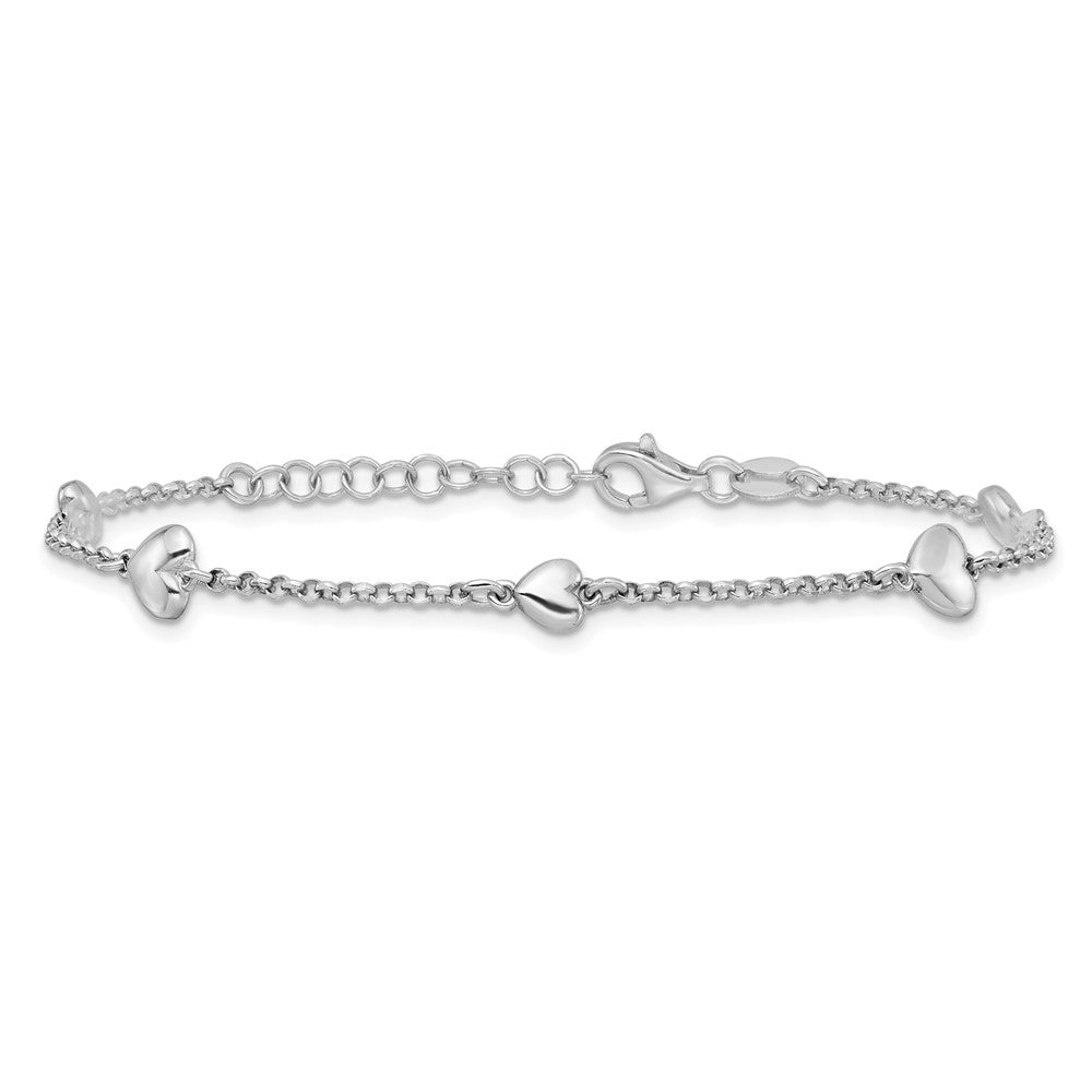 Sterling Silver Rhodium-plated Polished Five Puffed Hearts 7 inch with 1 inch Extender Bracelet QG6951-7