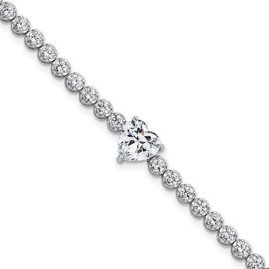 Sterling Silver Rhodium-plated Polished Round and Heart CZ 7.25 Inch Bracelet QG6954-7.25