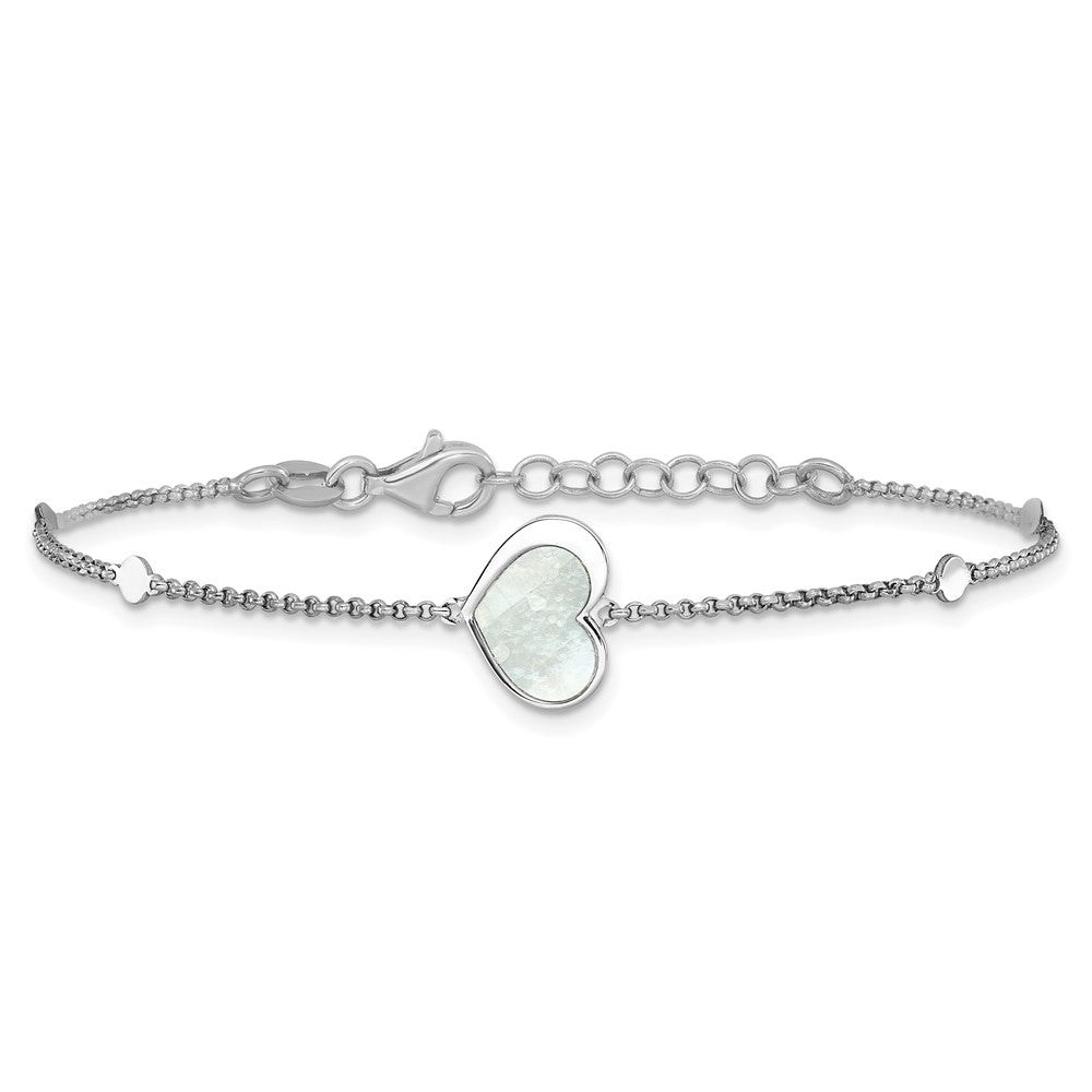 Sterling Silver Rhodium-plated Mother of Pearl Heart 6.5 inch with 1 inch extension Bracelet QG6963-6.5