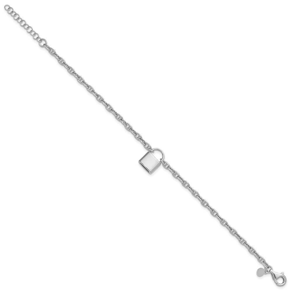 Sterling Silver Rhodium-plated 7 inch with 1 inch extender Lock Bracelet QG6965-7
