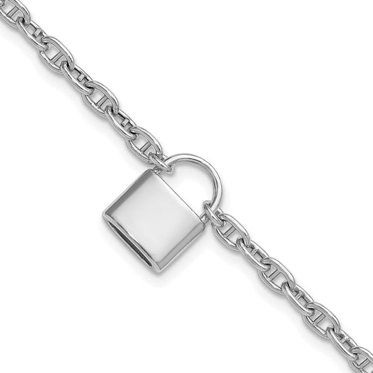 Sterling Silver Rhodium-plated 7 inch with 1 inch extender Lock Bracelet QG6965-7
