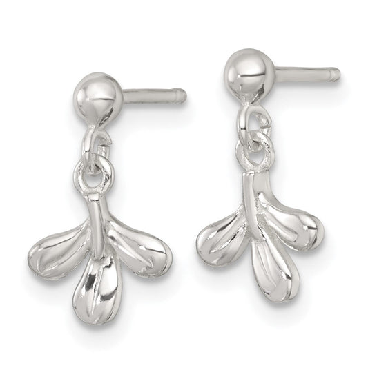 QG6970E Sterling Silver Polished Three Leaf Dangle Post Earrings