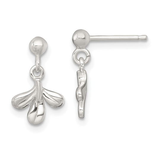 QG6970E Sterling Silver Polished Three Leaf Dangle Post Earrings