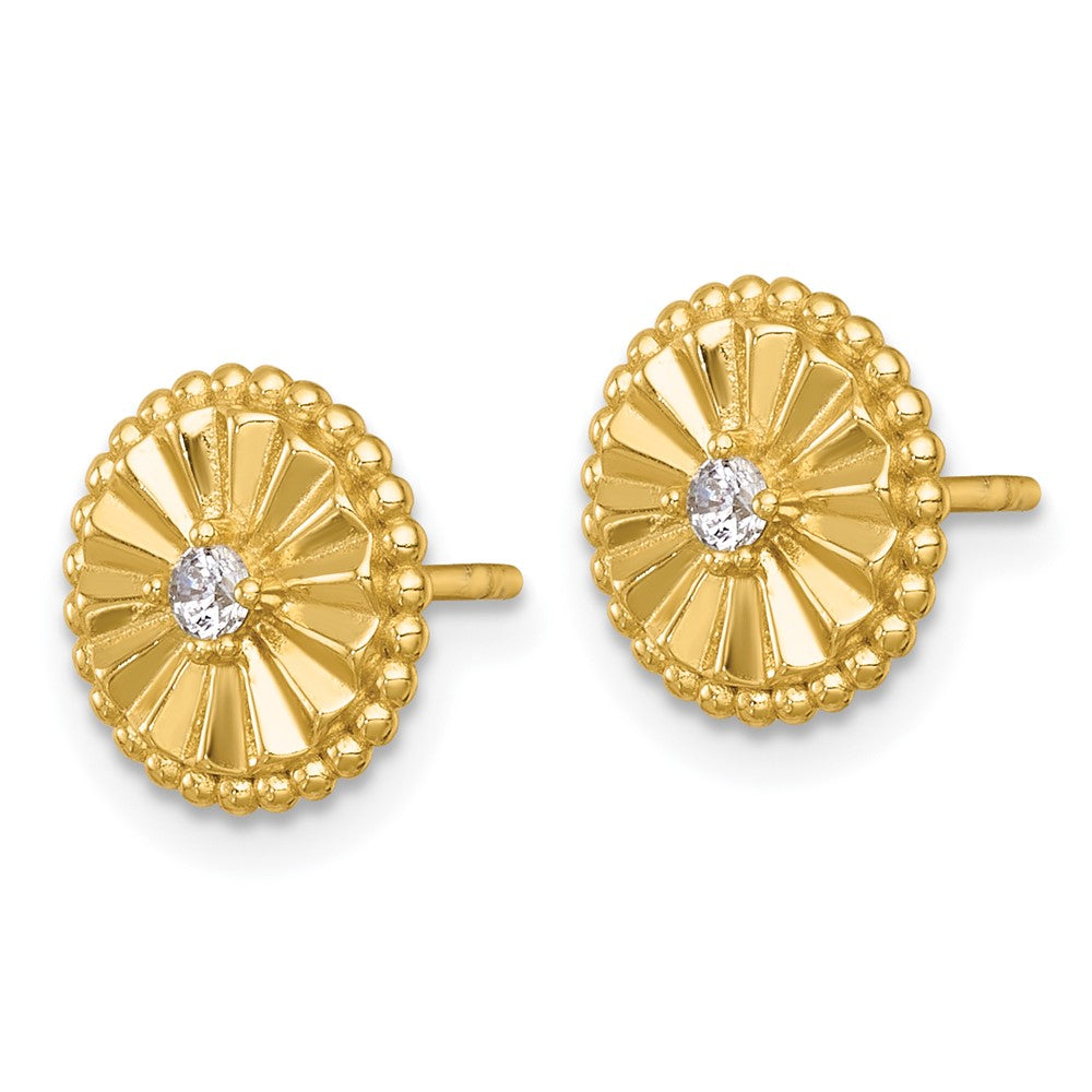 QG6980EGP Sterling Silver Gold-tone Polished Beaded and Textured CZ Circle Post Earrings