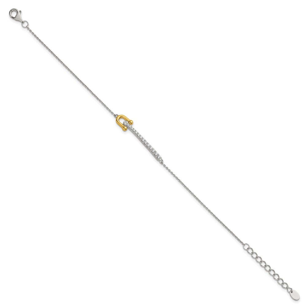 Sterling Silver Gold-tone CZ Polished 6.5 inch with 1 inch Extension Bracelet QG6982-6.5