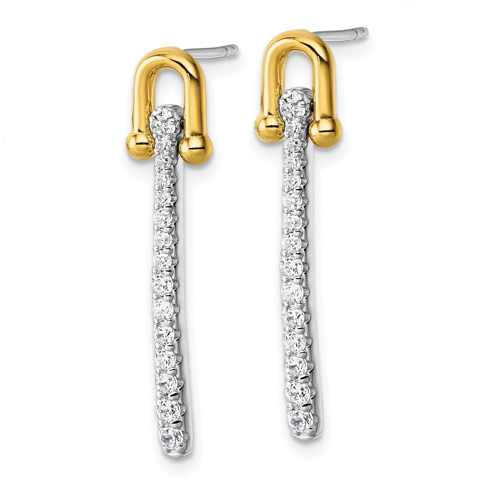 QG6982E Sterling Silver Gold-tone CZ Polished And Textured Dangle Post Earrings