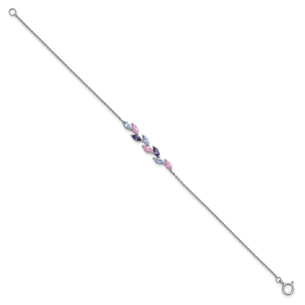 Sterling Silver Rhodium-plated Polished Fancy Pink and Purple Marquise CZ 7 Inch Bracelet QG6986-7