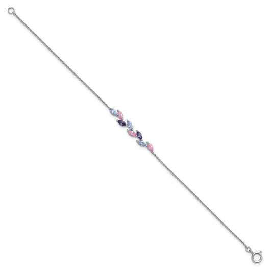 Sterling Silver Rhodium-plated Polished Fancy Pink and Purple Marquise CZ 7 Inch Bracelet QG6986-7