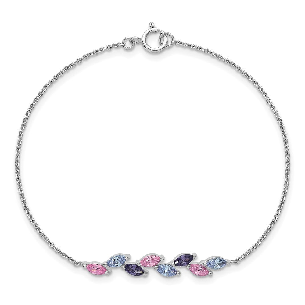 Sterling Silver Rhodium-plated Polished Fancy Pink and Purple Marquise CZ 7 Inch Bracelet QG6986-7