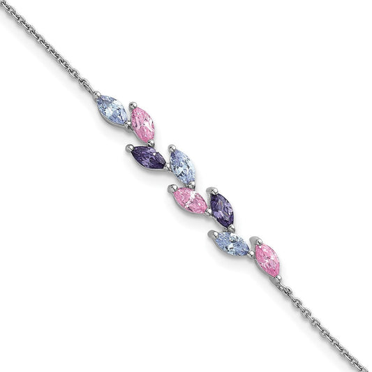 Sterling Silver Rhodium-plated Polished Fancy Pink and Purple Marquise CZ 7 Inch Bracelet QG6986-7