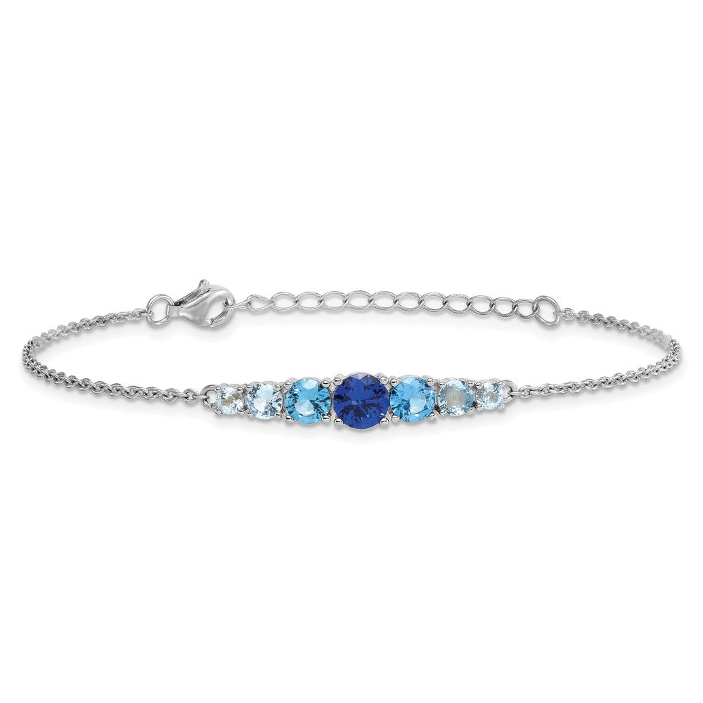 Sterling Silver Rhodium-plated Polished Lab Created Spinel/Lab Created Aquamarine/CZ  7 Inch with 1 Inch Extension Bracelet QG6987-7