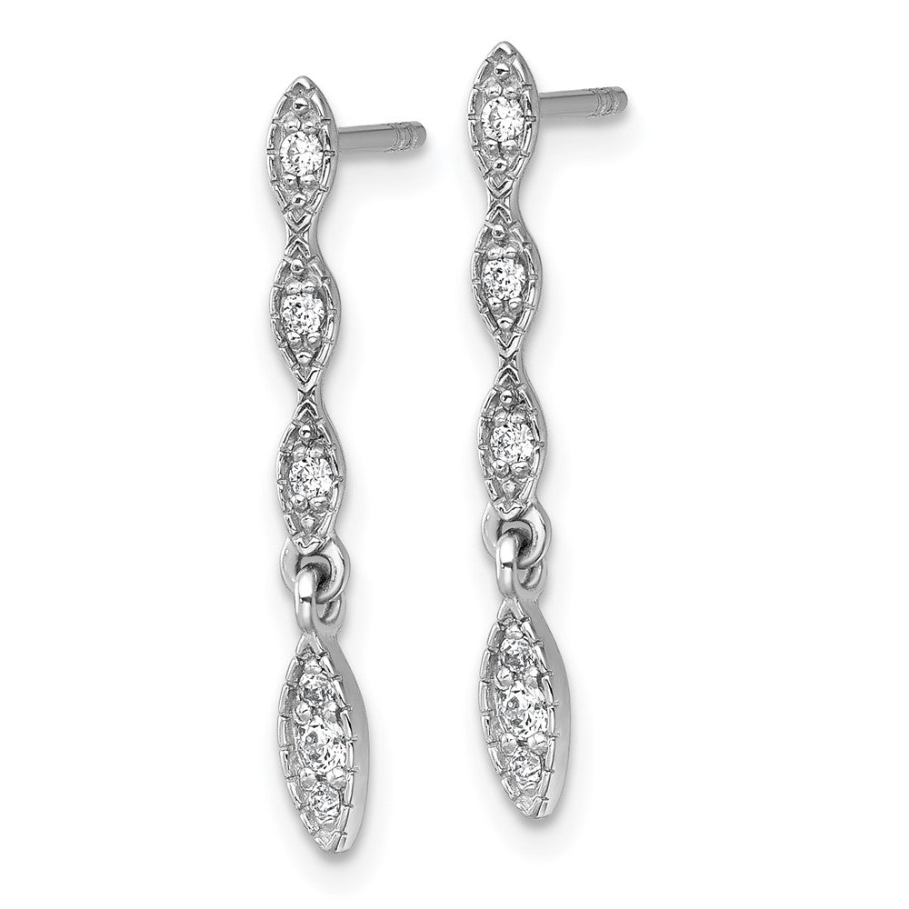 QG6988E Sterling Silver Rhodium-plated Polished Fancy CZ Drop Dangle Post Earrings