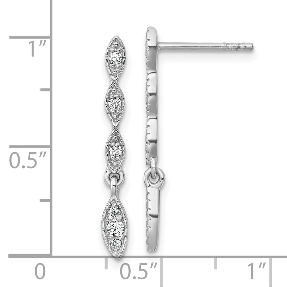 QG6988E Sterling Silver Rhodium-plated Polished Fancy CZ Drop Dangle Post Earrings