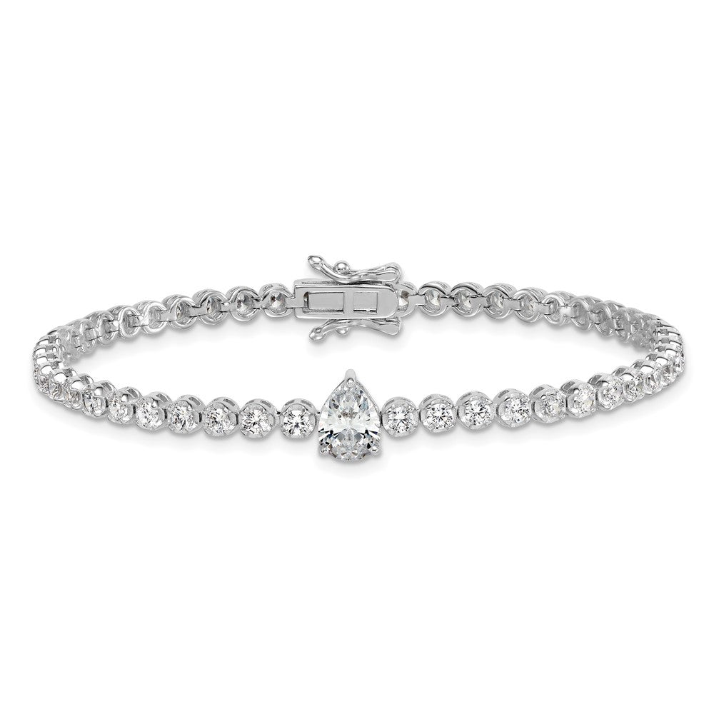 Sterling Silver Rhodium-plated Polished Round and Pear Teardrop CZ 7.25 Inch Bracelet QG6992-7.25