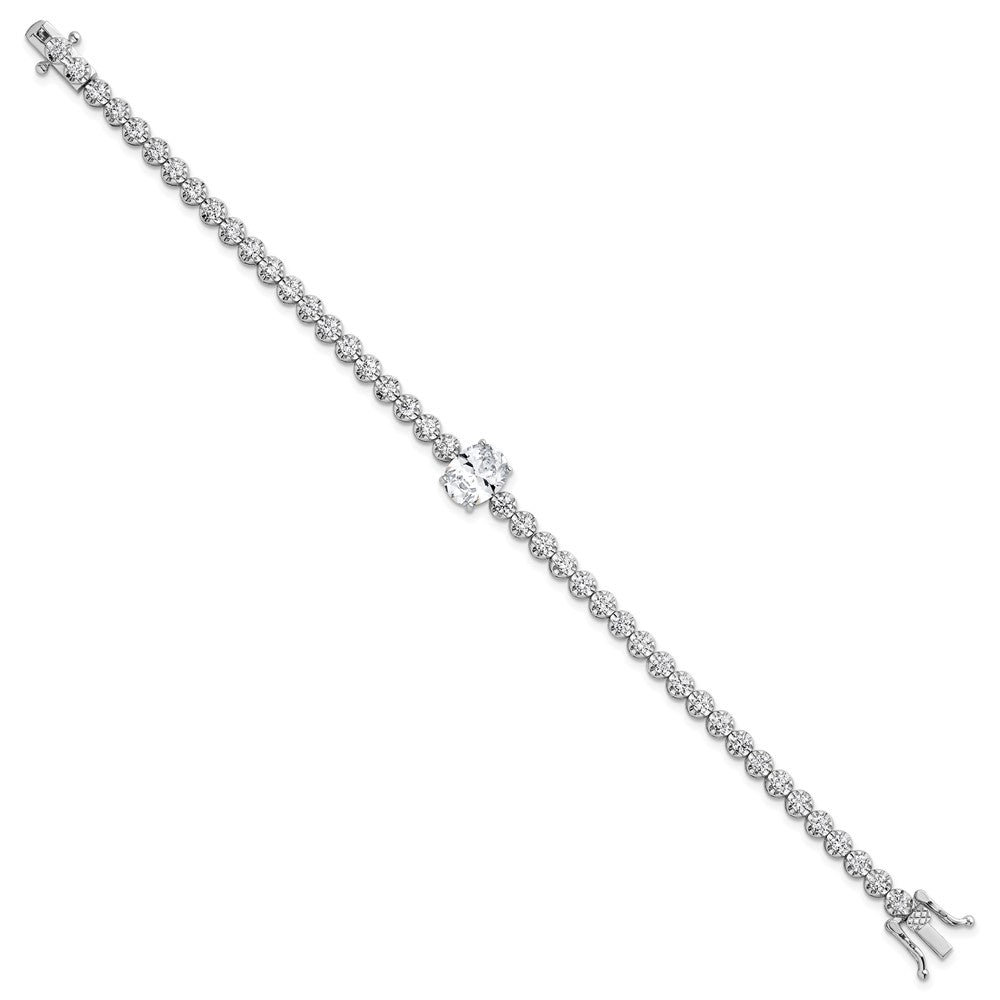 Sterling Silver Rhodium-plated Polished Fancy Oval and Round CZ 7.25 Inch Bracelet QG6993-7.25