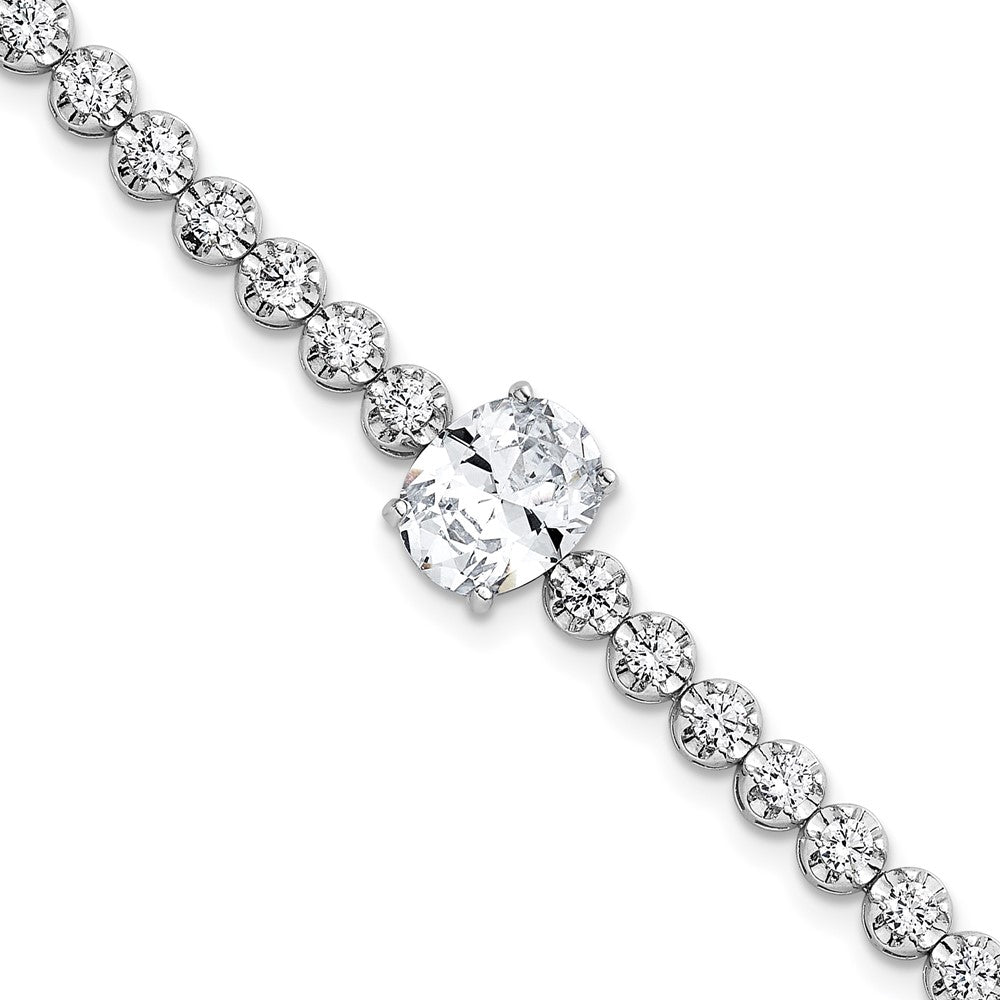 Sterling Silver Rhodium-plated Polished Fancy Oval and Round CZ 7.25 Inch Bracelet QG6993-7.25