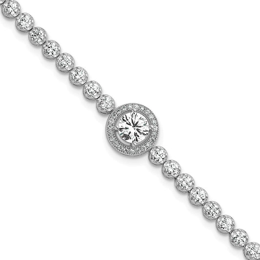 Sterling Silver Rhodium-plated Polished Round CZ Halo 7.25 Inch Bracelet QG6995-7.25