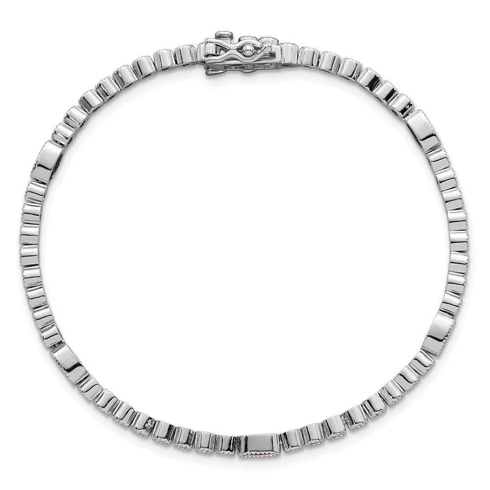 Sterling Silver Rhodium-plated Polished and Beaded Fancy Oval Red and Round White CZ 7 Inch Bracelet QG6996-7