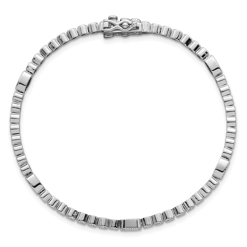 Sterling Silver Rhodium-plated Polished and Beaded Fancy Oval Blue and Round White CZ 7 Inch Bracelet QG6997-7