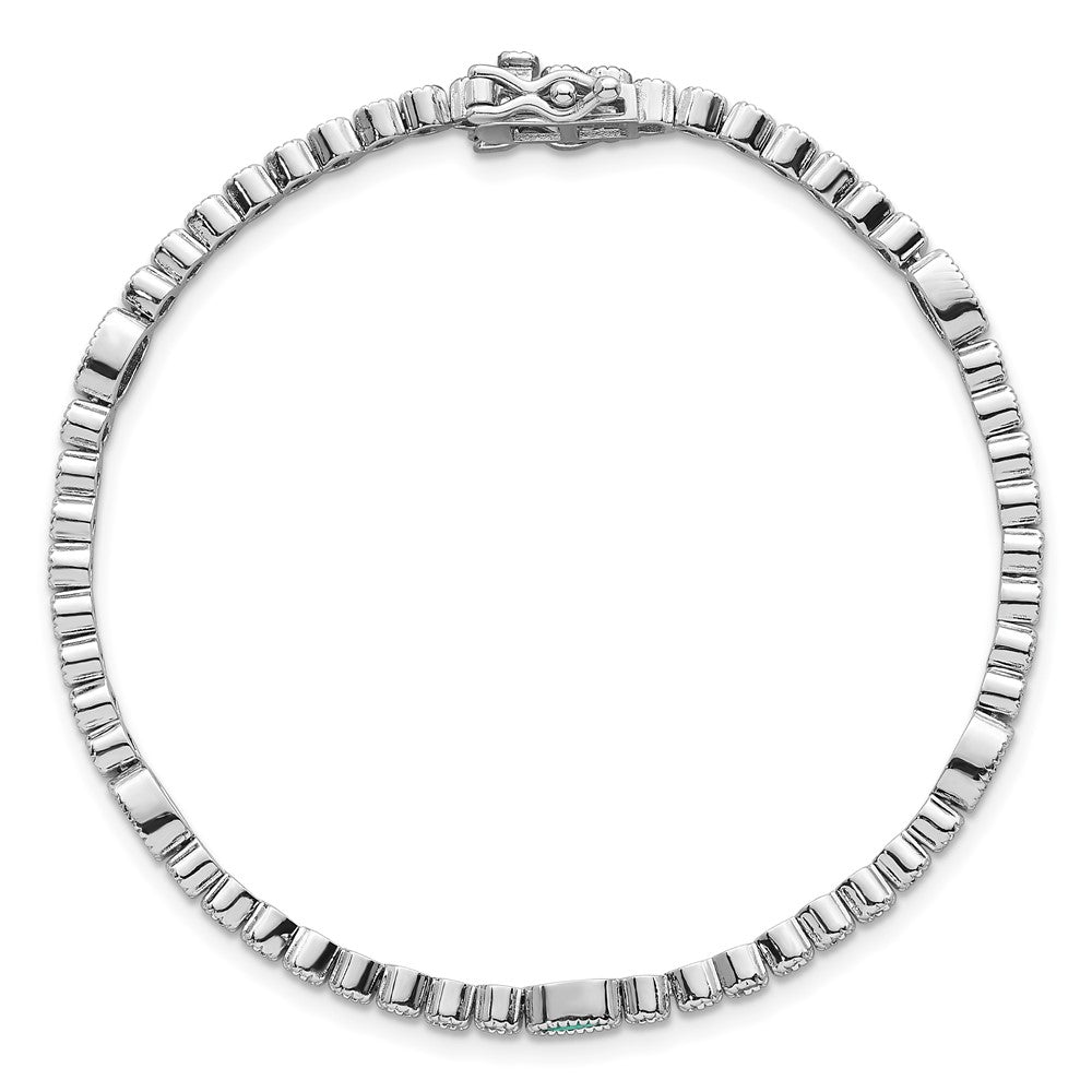 Sterling Silver Rhodium-plated Polished and Beaded Fancy Oval Green and Round White CZ 7 Inch Bracelet QG6998-7