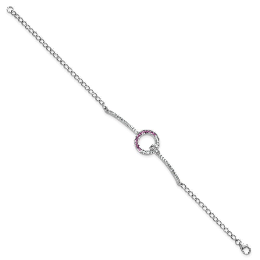 Sterling Silver Rhodium-plated White and Red CZ Open Circle 7.25 inch Bracelet QG7002-7.25