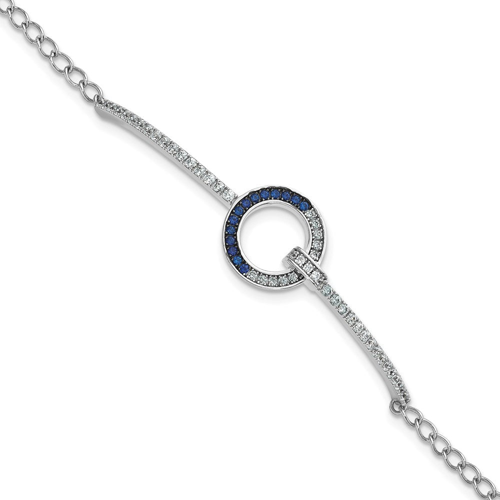Sterling Silver White and Black Rhodium-plated White and Blue CZ Open Circle 7.25 inch Bracelet QG7003-7.25