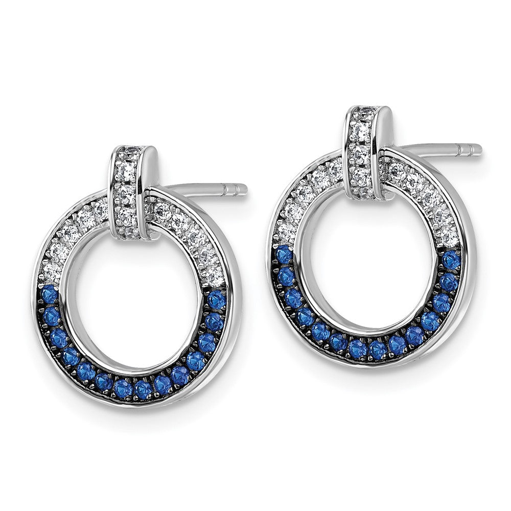 QG7003E Sterling Silver White and Black Rhodium-plated White and Blue CZ Open Circle Post Earrings
