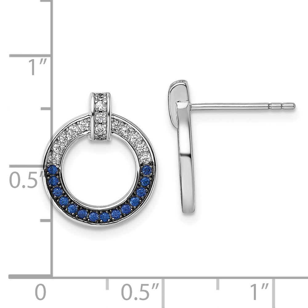 QG7003E Sterling Silver White and Black Rhodium-plated White and Blue CZ Open Circle Post Earrings