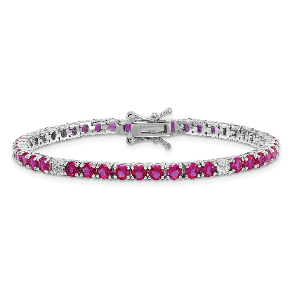 Sterling Silver Rhodium-plated Polished Round Red and White CZ 7 Inch Bracelet QG7005-7