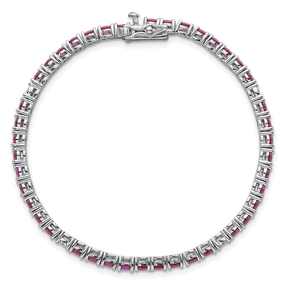 Sterling Silver Rhodium-plated Polished Round Red and White CZ 7 Inch Bracelet QG7005-7