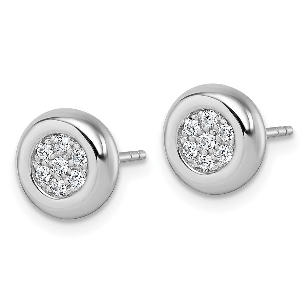QG7103E Sterling Silver Rhodium-plated CZ Round Cluster Post Earrings