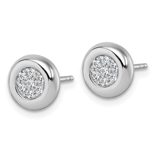 QG7103E Sterling Silver Rhodium-plated CZ Round Cluster Post Earrings