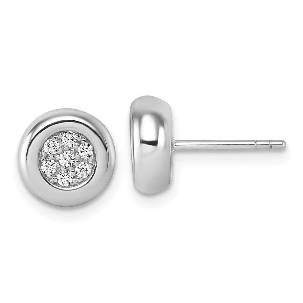 QG7103E Sterling Silver Rhodium-plated CZ Round Cluster Post Earrings