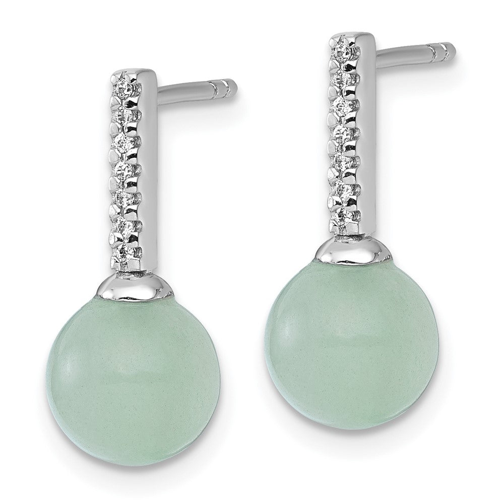 QG7104E Sterling Silver Rhodium-plated Aventurine and CZ Drop Post Earrings