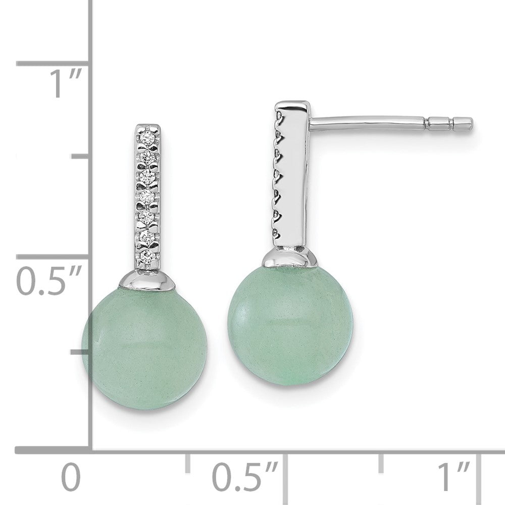 QG7104E Sterling Silver Rhodium-plated Aventurine and CZ Drop Post Earrings