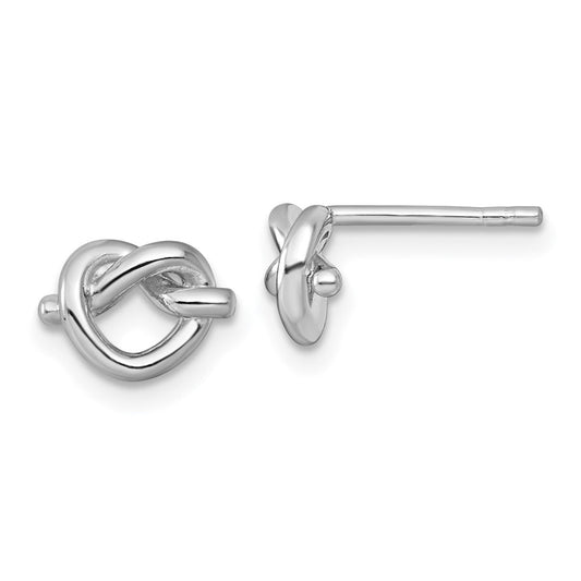 QG7111E Sterling Silver Rhodium-plated Polished Knot Heart Post Earrings