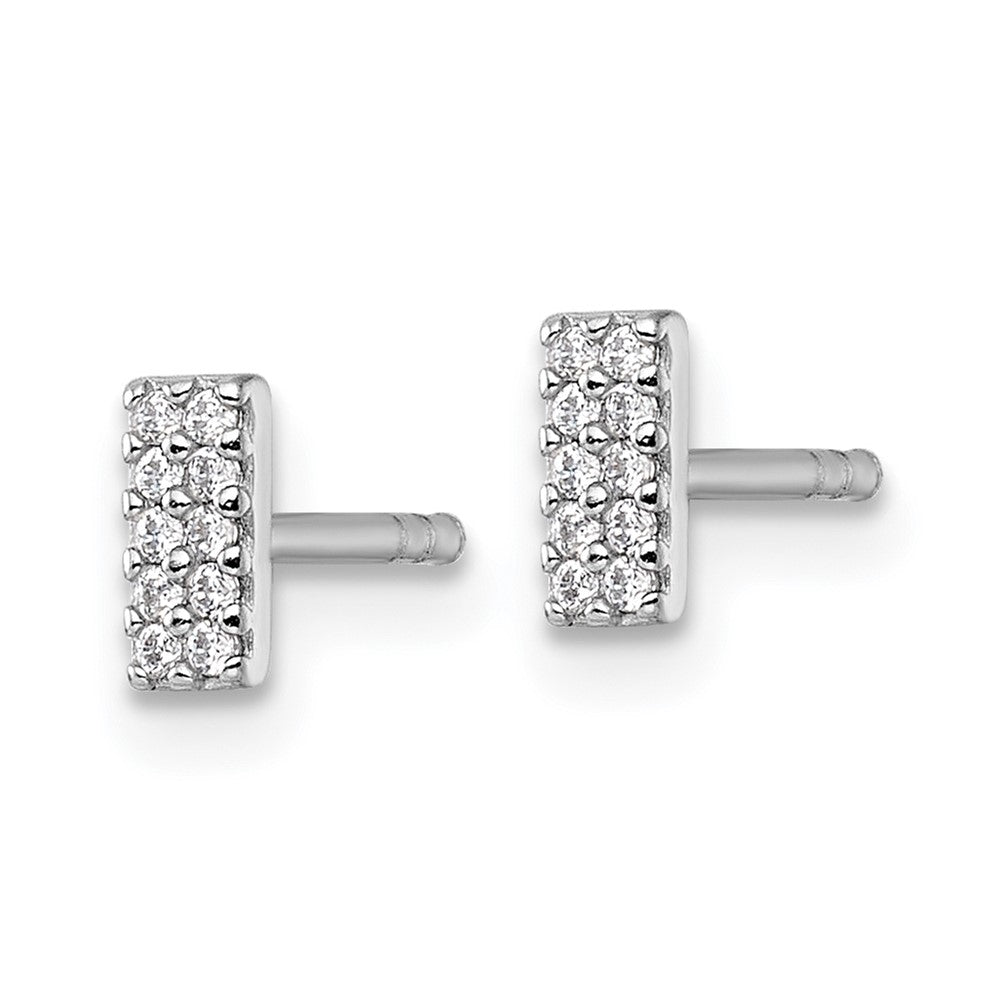 QG7113E Sterling Silver Rhodium-plated Polished CZ Bar Post Earrings