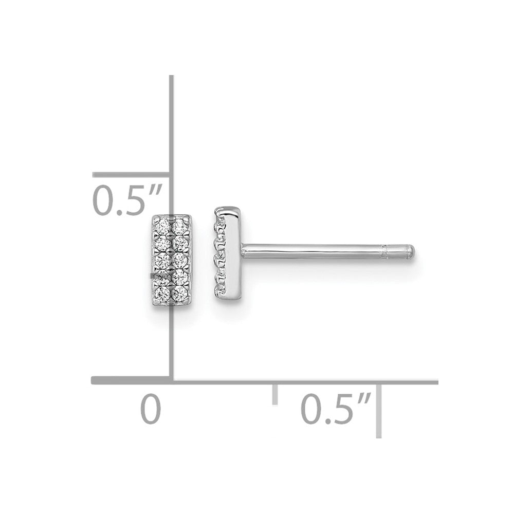 QG7113E Sterling Silver Rhodium-plated Polished CZ Bar Post Earrings