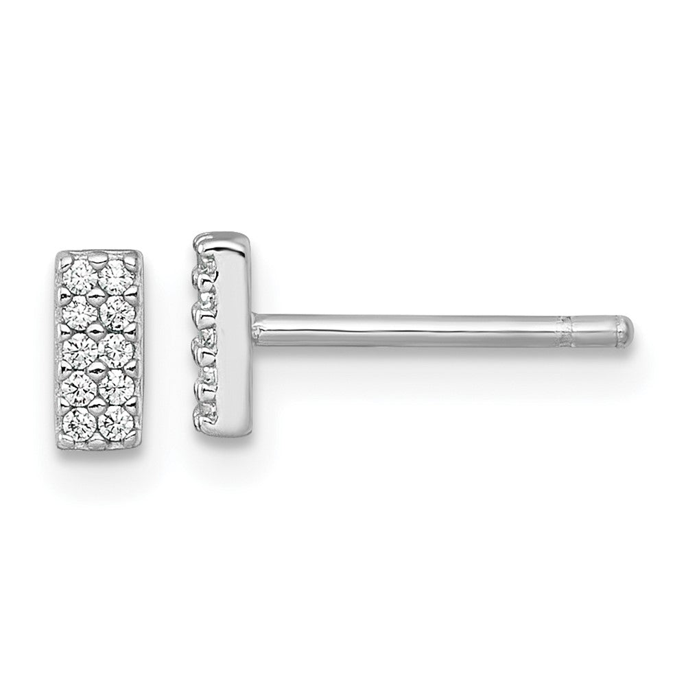 QG7113E Sterling Silver Rhodium-plated Polished CZ Bar Post Earrings