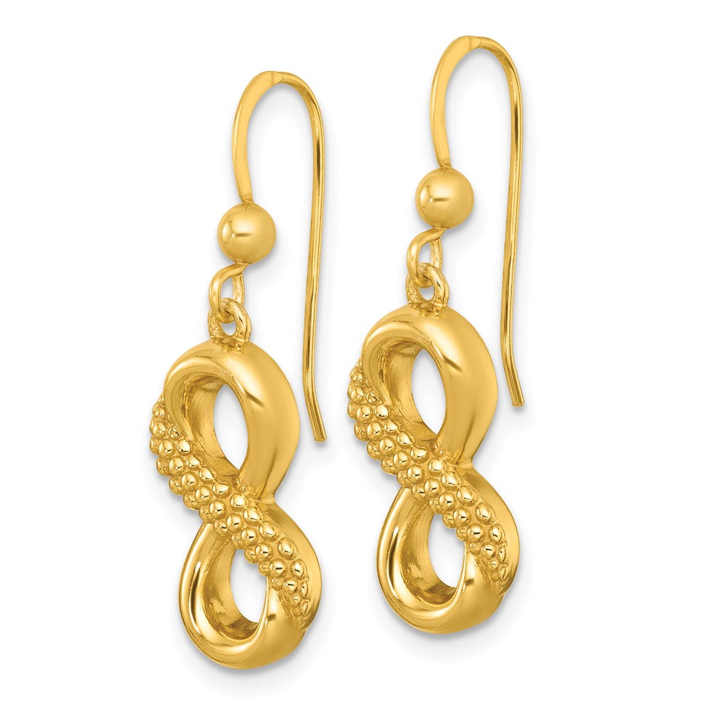QG7115EGP Sterling Silver Gold-tone Polished and Textured Infinity Dangle Shepherd Hook Earrings