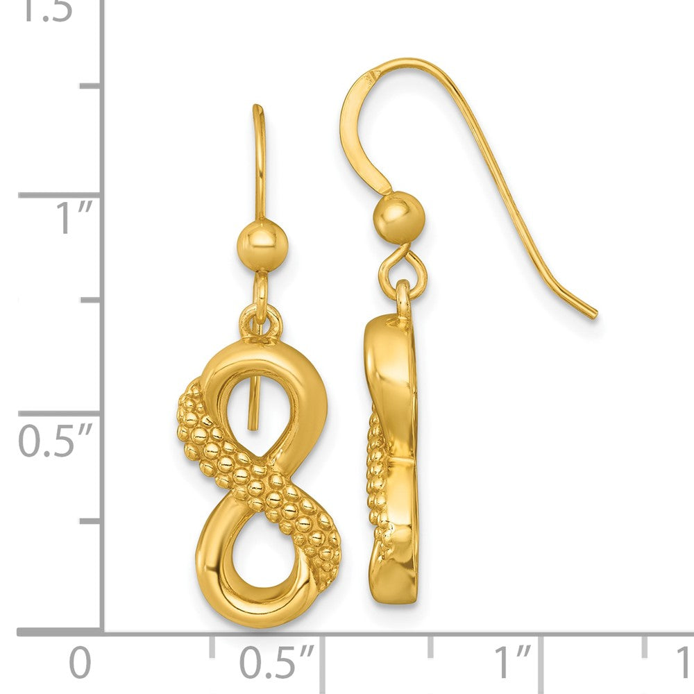QG7115EGP Sterling Silver Gold-tone Polished and Textured Infinity Dangle Shepherd Hook Earrings