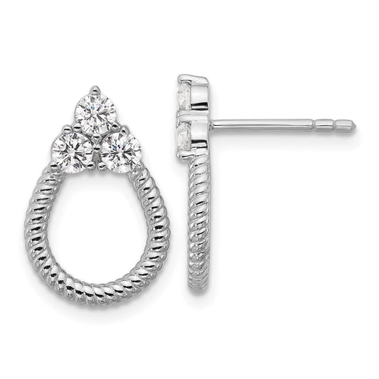 QG7133E Sterling Silver Rhodium-plated Three CZ Textured Loop Post Earrings