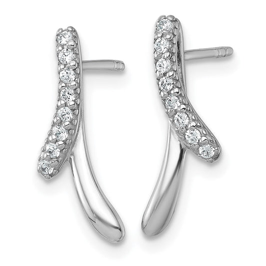 QG7162E Sterling Silver Rhodium-plated Polished Fancy CZ Ribbon Post Earrings
