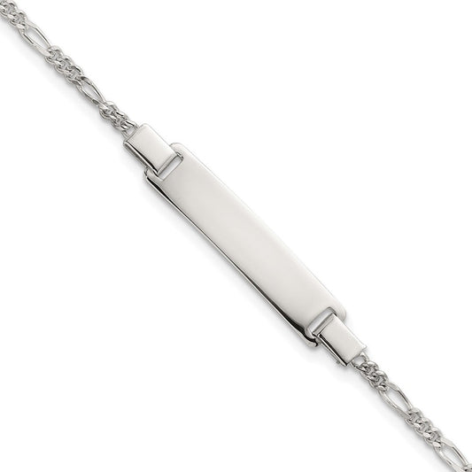 Sterling Silver Polished Figaro Link Childrens 5.5 inch with 1 inch Extension ID Bracelet QG7246-5.5