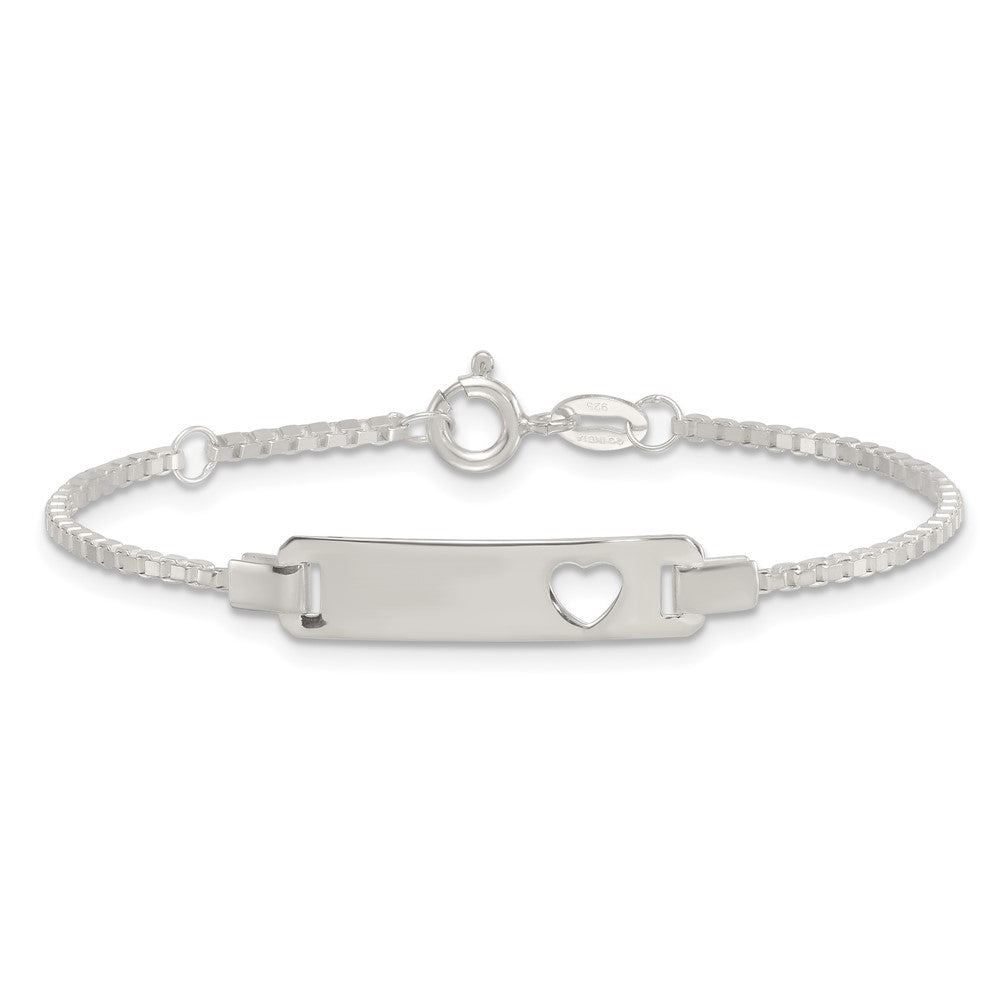 Sterling Silver Polished Cut-out Heart Box Link Childrens 5.5 inch with 0.5 inch Extension ID Bracelet QG7251-5.5