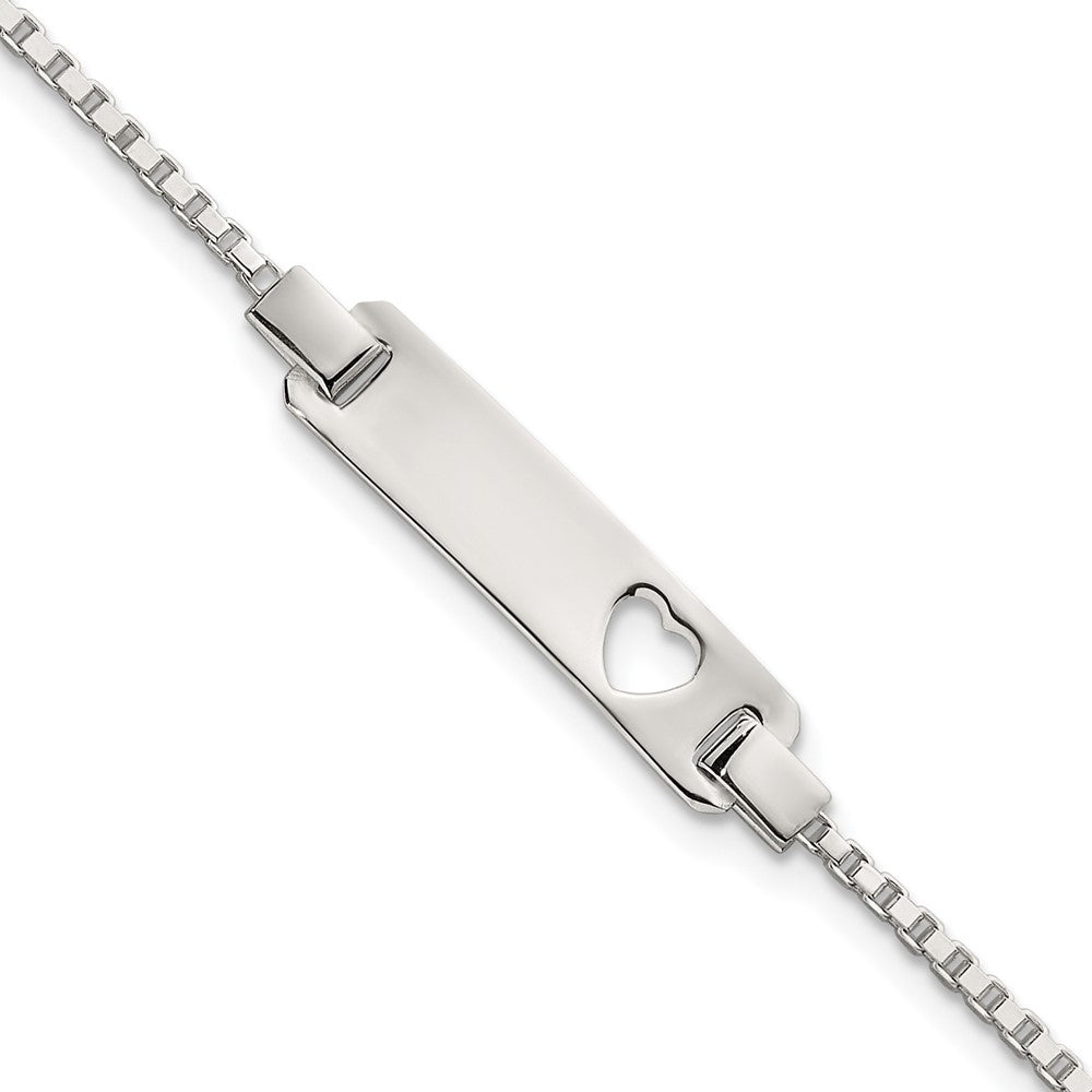 Sterling Silver Polished Cut-out Heart Box Link Childrens 5.5 inch with 0.5 inch Extension ID Bracelet QG7251-5.5