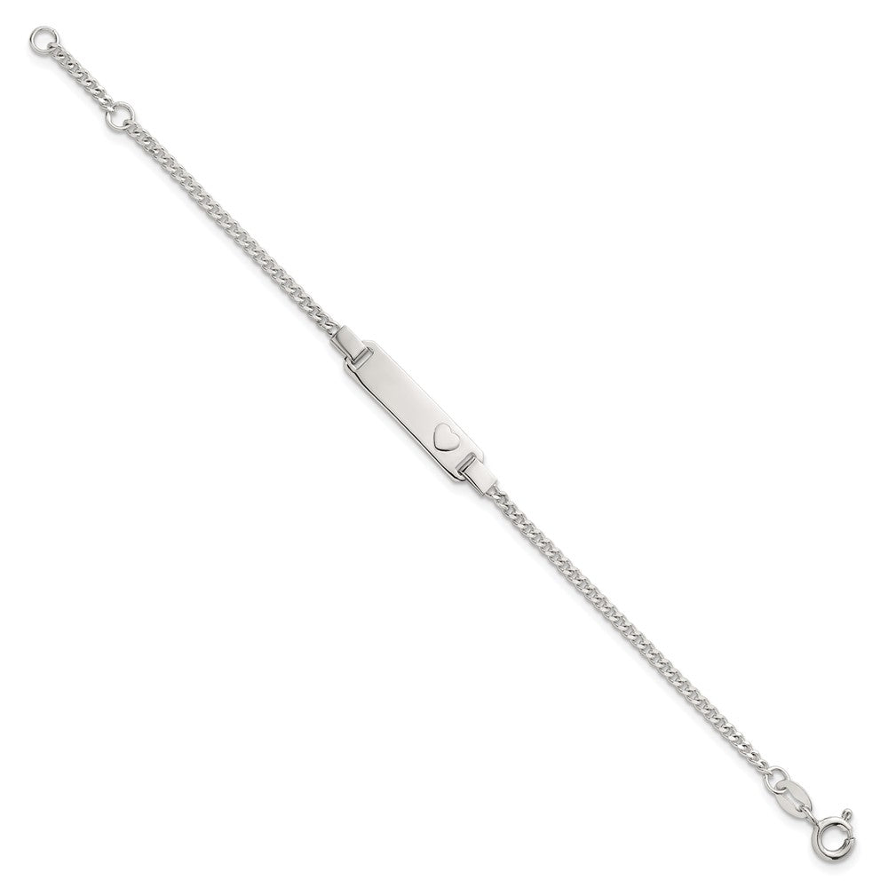 Sterling Silver Polished Raised Heart Curb Link Childrens 5.5 inch with 0.5 inch Extension ID Bracelet QG7252-5.5