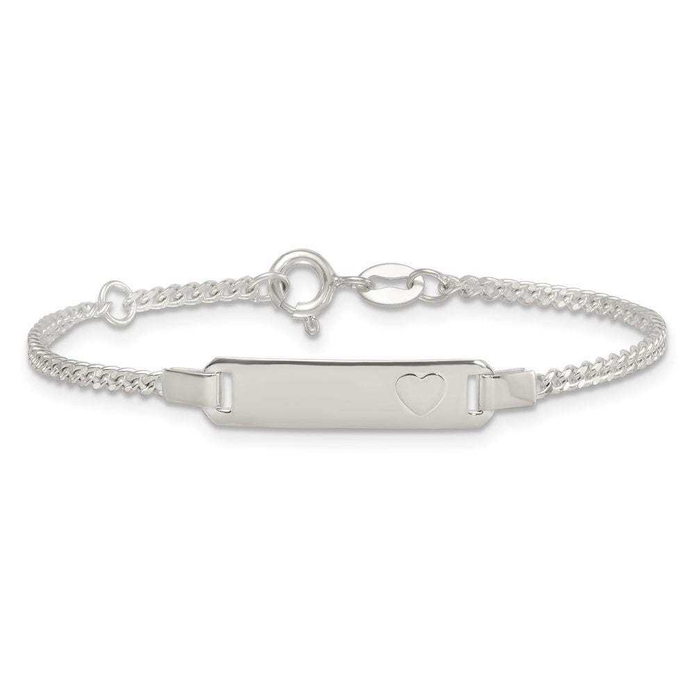 Sterling Silver Polished Raised Heart Curb Link Childrens 5.5 inch with 0.5 inch Extension ID Bracelet QG7252-5.5